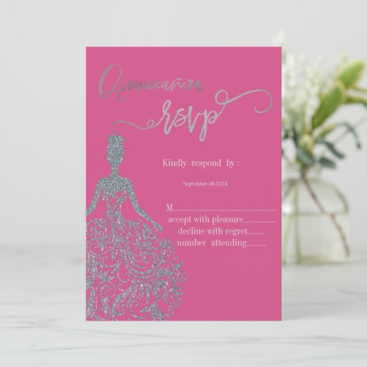 Invitation Robe Parties scintillant argent Fuschia RSVP Invit (Debout devant)