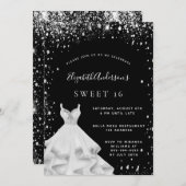 Invitation Robe parties scintillant argent noir Sweet 16 (Devant / Derrière)