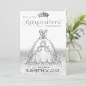 Invitation Robe parties scintillant argent ombre tiara Quince (Debout devant)