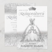 Invitation Robe parties scintillant argent ombre tiara Quince (Devant / Derrière)