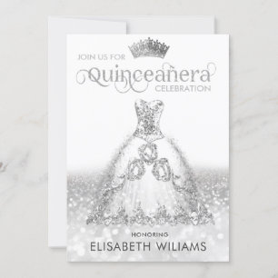 Invitation Robe parties scintillant argent ombre tiara Quince