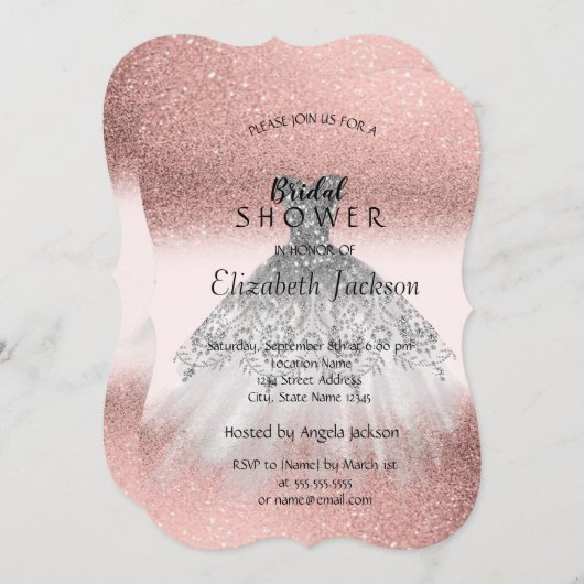 Invitation Robe Parties scintillant argent Rose Fête des mari (Devant / Derrière)