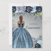 Invitation Robe Parties scintillant bleu argent Quinceañera Q (Devant)