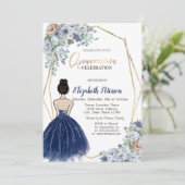 Invitation Robe Parties scintillant bleu marine, Fleurs bleue (Debout devant)