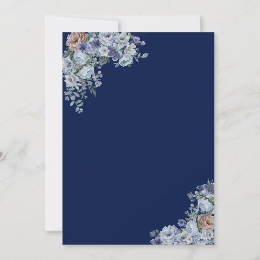 Invitation Robe Parties scintillant bleu marine, Fleurs bleue (Dos)