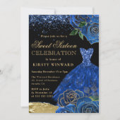 Invitation Robe Parties scintillant bleue et or Glam Rose Swe (Devant)