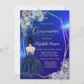 Invitation Robe Parties scintillant Bleue Marine, Fleurs Bleu (Devant)