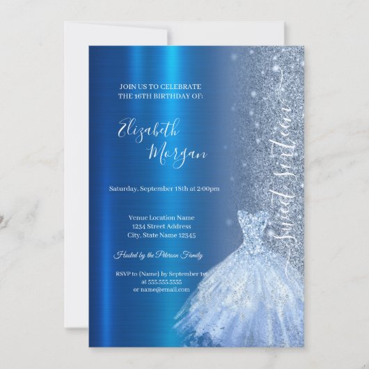 Invitation Robe Parties scintillant bleue Métallic Bleu Douce (Devant)
