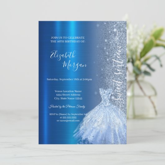 Invitation Robe Parties scintillant bleue Métallic Bleu Douce (Debout devant)