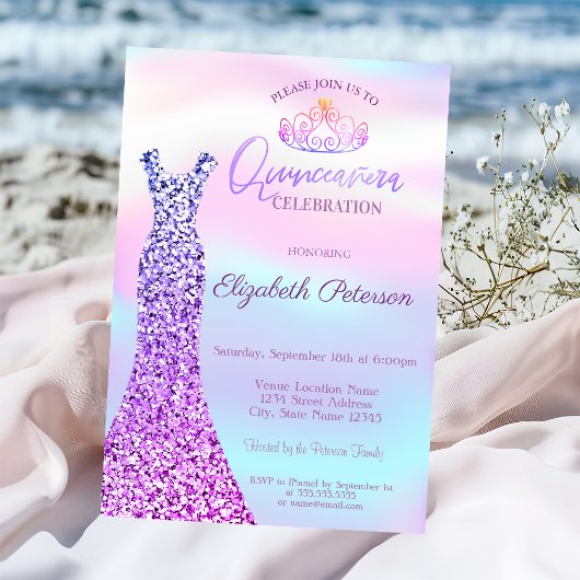 Invitation Robe Parties scintillant Chic, Tiara Holographique