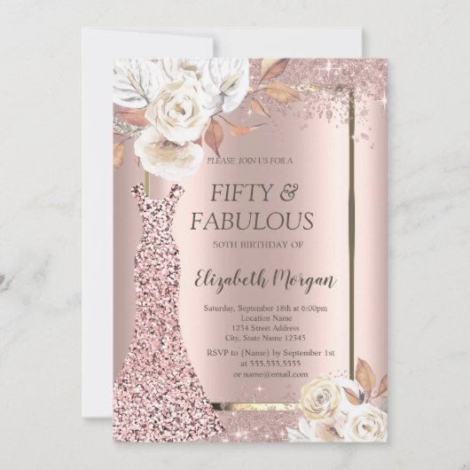 Invitation Robe Parties scintillant Confetti Fleurs d'automne (Devant)