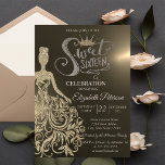 Invitation Robe Parties scintillant d'or, Diamants Gold Sweet<br><div class="desc">Parties scintillant d'or tiara,  robe,  et diamants Sweet 16 anniversaire invitation fête.</div>