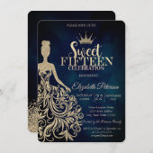 Invitation Robe Parties scintillant d'or, Diamants Marine Ble (Devant / Derrière)