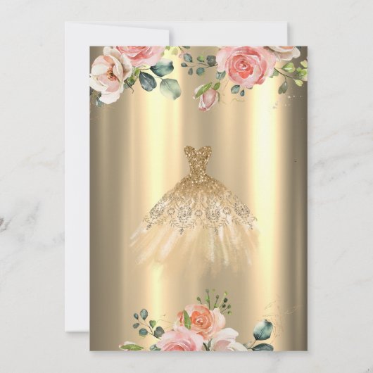 Invitation Robe Parties scintillant d'or Fleurs papillon Quin (Dos)