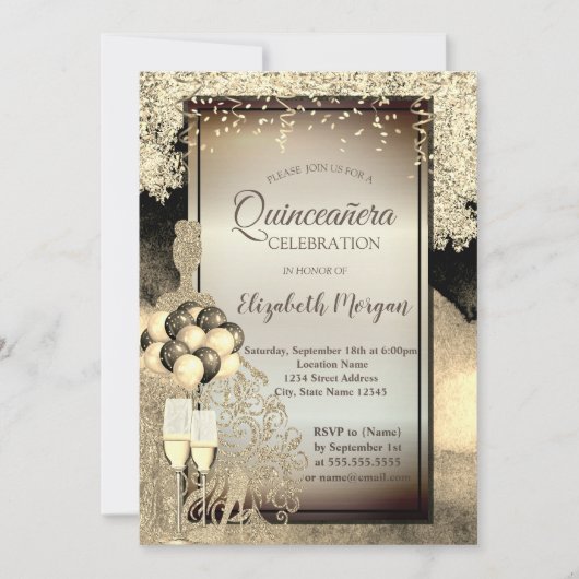 Invitation Robe Parties scintillant d'or, Talons, Célébration (Devant)