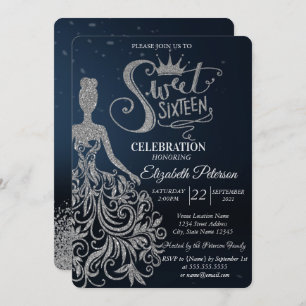 Invitation Robe Parties scintillant en argent, Diamants Bleu 