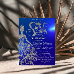 Invitation Robe Parties scintillant en argent, Diamants Bleu<br><div class="desc">Parties scintillant en argent tiara,  robe,  et diamants Sweet 16 anniversaire invitation fête.</div>