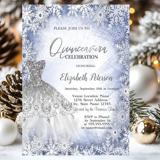 Invitation Robe Parties scintillant en argent Flakes à neige 