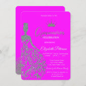 Invitation Robe Parties scintillant en argent Tiara Fuschia Q (Devant / Derrière)