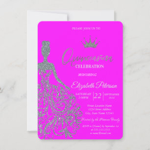 Invitation Robe Parties scintillant en argent Tiara Fuschia Q