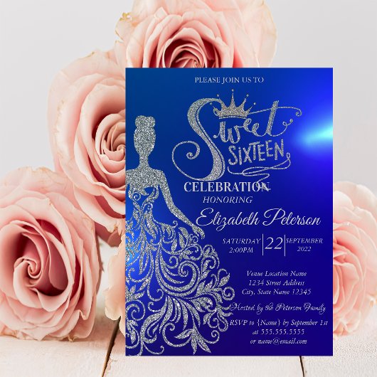 Invitation Robe Parties scintillant en argent, Tiare, Diamant