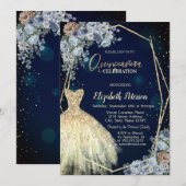 Invitation Robe parties scintillant, Fleurs Bleues Quinceaner (Devant / Derrière)