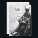 Invitation Robe Parties scintillant noire Snowflakes Winter S<br><div class="desc">Robe Parties scintillant noire en argent Flocs de neige hiver Sweet 16 Invitation</div>