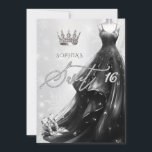 Invitation Robe Parties scintillant noire Snowflakes Winter S<br><div class="desc">Robe Parties scintillant noire en argent Flocs de neige hiver Sweet 16 Invitation</div>