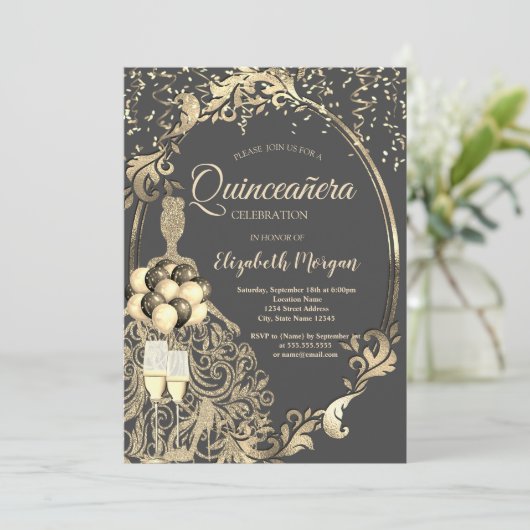 Invitation Robe Parties scintillant or, Balloons Parties scin (Debout devant)