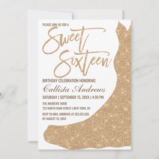 Invitation Robe Parties scintillant or blanc brillant doux 16 (Devant)