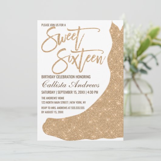 Invitation Robe Parties scintillant or blanc brillant doux 16 (Debout devant)