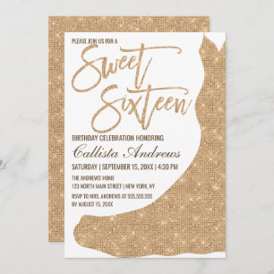 Invitation Robe Parties scintillant or blanc brillant doux 16
