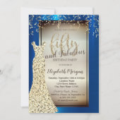 Invitation Robe Parties scintillant or chic, Confetti Royal B (Devant)