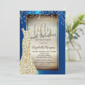 Invitation Robe Parties scintillant or chic, Confetti Royal B (Debout devant)