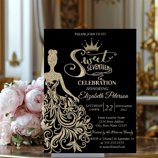 Invitation Robe Parties scintillant or chic, Tiara Black Quin