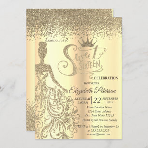 Invitation Robe Parties scintillant Or Chic, Tiara, Diamonds 