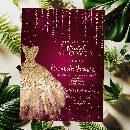 Invitation Robe Parties scintillant or, Confetti Fête des mar