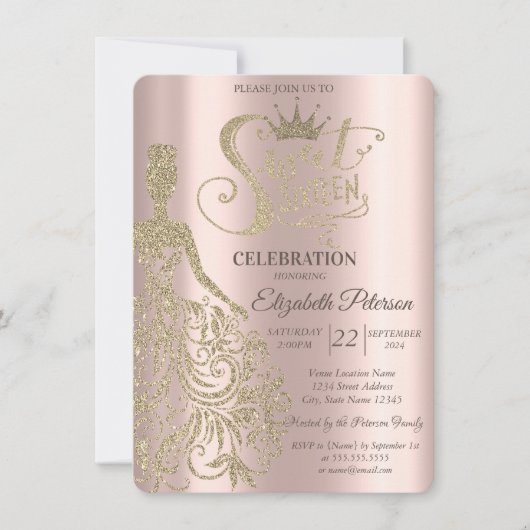 Invitation Robe Parties scintillant or de luxe Rose Gold Swee (Devant)