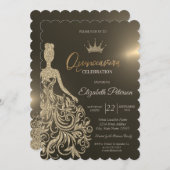 Invitation Robe Parties scintillant or, Diamants Or Quinceane (Devant / Derrière)