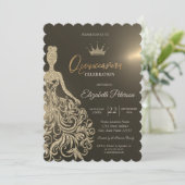 Invitation Robe Parties scintillant or, Diamants Or Quinceane (Debout devant)
