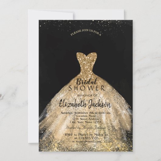 Invitation Robe Parties scintillant or élégant, Fête des mari (Devant)