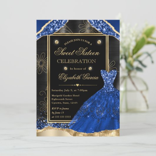 Invitation Robe Parties scintillant or et Royal Bleu Sweet si (Debout devant)