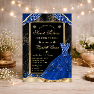 Invitation Robe Parties scintillant or et Royal Bleu Sweet si