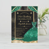 Invitation Robe Parties scintillant or et verte 21e anniversa (Debout devant)