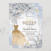 Invitation Robe Parties scintillant or Fleurs papillon doux 1 (Devant / Derrière)