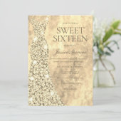 Invitation Robe Parties scintillant or mousseux Gown Sweet 16 (Debout devant)