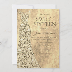Invitation Robe Parties scintillant or mousseux Gown Sweet 16
