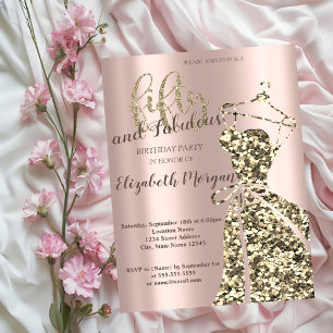 Invitation Robe Parties scintillant or, Rose Gold 50e fête d'