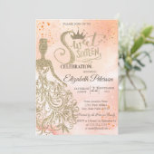 Invitation Robe Parties scintillant or, Tiara, Aquarelle Oran (Debout devant)