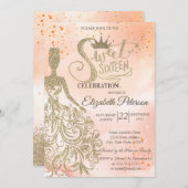 Invitation Robe Parties scintillant or, Tiara, Aquarelle Oran (Devant / Derrière)